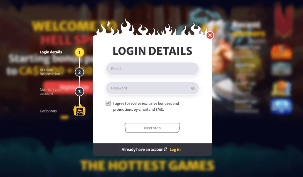 Just three registration steps away from the HellSpin Welcome Bonus